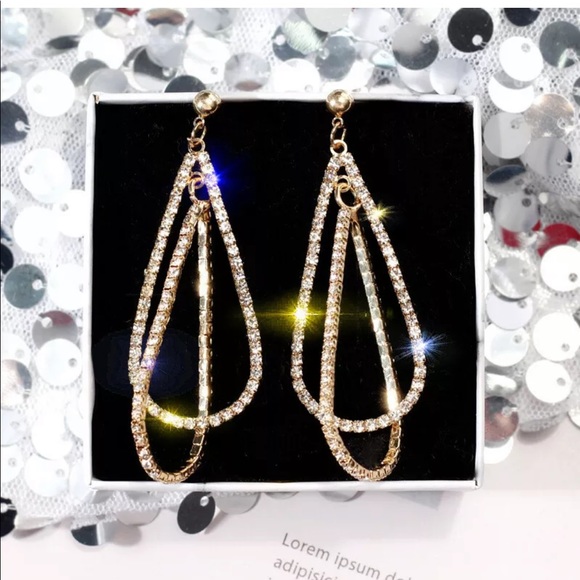 Gold Diamond Drop Hoop Earrings - Picture 3 of 5